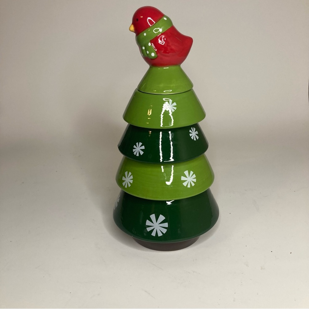 Festive Green Christmas Tree Stacking Bowls
